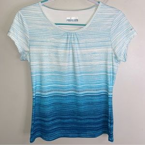 Columbia aqua blue & white  ombre stretch cap sleeve tee shirt size Small